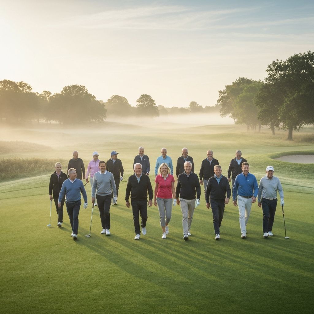 Diverse group of golfers walking the fairway